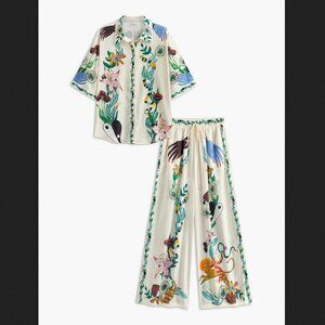 Commense Multicolor Tropical Print Wide Leg Set